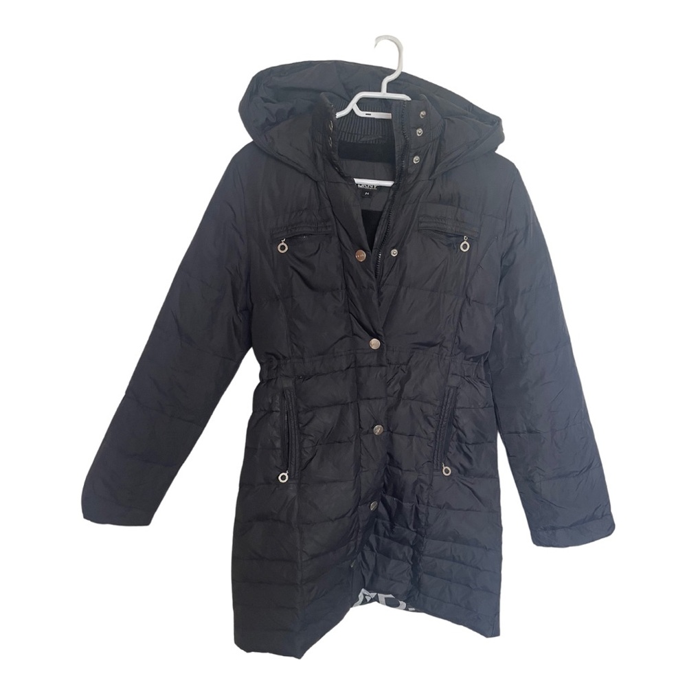 DKNY Women’s Puffer Long Line Coat Down and Feather Filled Snap and Zipper Close